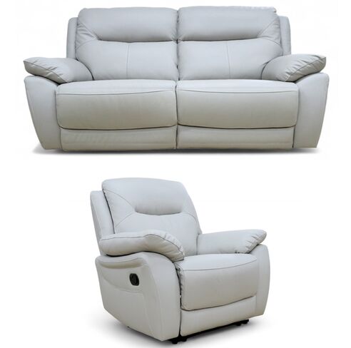 Manhattan 2+1 Reclining Sofa Suite Italian Putty Leather