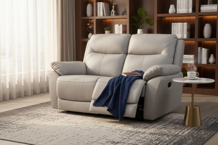 Manhattan 2 Seater Reclining Sofa Italian Putty Leather