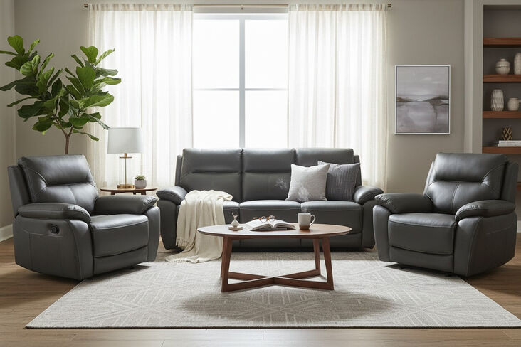 Manhattan 3+1+1 Reclining Sofa Suite Italian Grey Leather