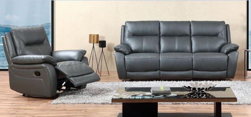 Product photograph of Manhattan 3 1 Reclining Sofa Suite Italian Grey Leather from Designer Sofas 4U