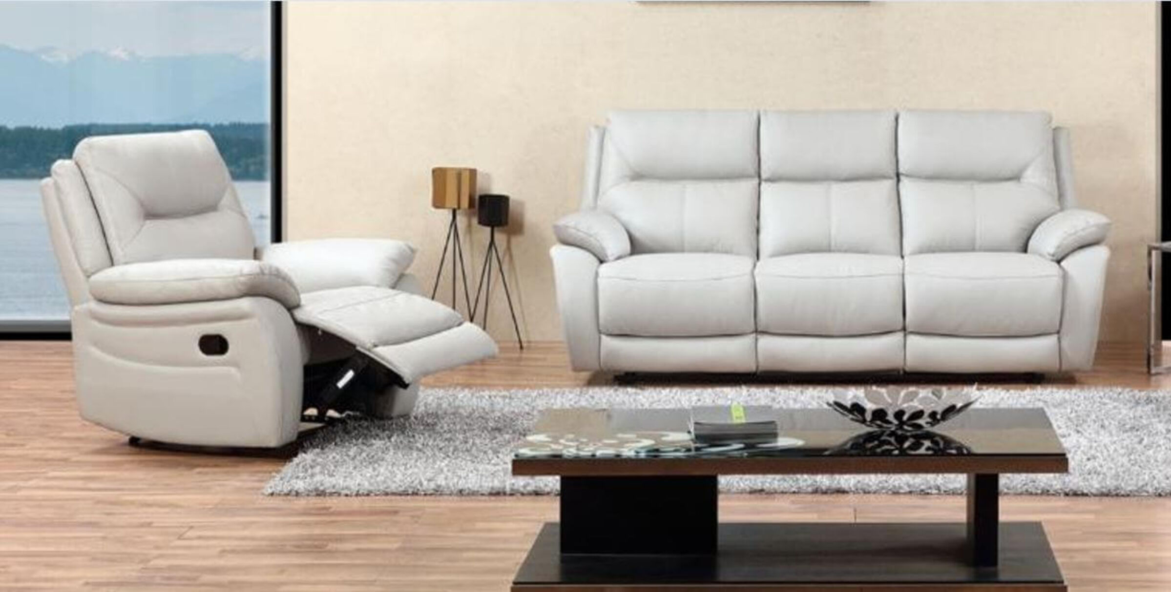 Manhattan 3+1 Reclining Sofa Suite Italian Putty Leather Designer Sofas4u