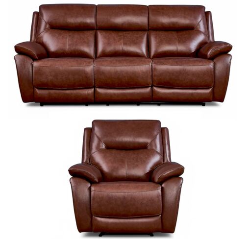 Manhattan 3+1 Reclining Sofa Suite Italian Tan Leather