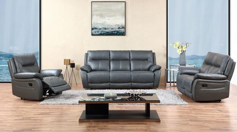 Product photograph of Manhattan 3 2 1 Reclining Sofa Suite Italian Grey Leather from Designer Sofas 4U