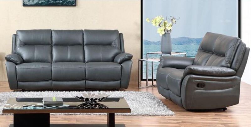 Product photograph of Manhattan 3 2 Reclining Sofa Suite Italian Grey Leather from Designer Sofas 4U