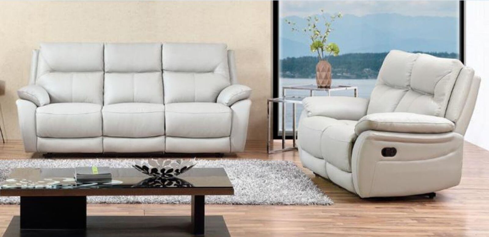 Product photograph of Manhattan 3 2 Reclining Sofa Suite Italian Putty Leather from Designer Sofas 4U