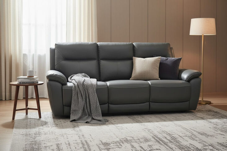 Manhattan 3 Seater Reclining Sofa Italian Grey Leather