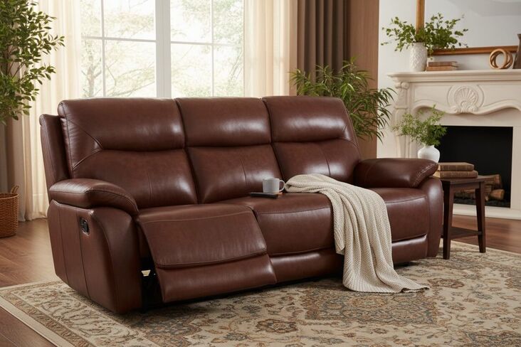Manhattan 3 Seater Reclining Sofa Italian Tan Leather