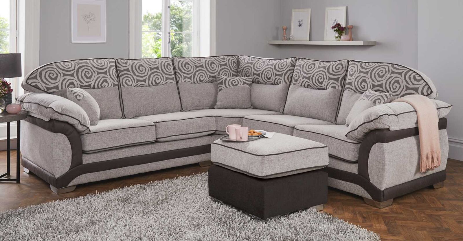 Product photograph of Margaret Fabric Corner Sofa Suite In Orlando Silver from Designer Sofas 4U