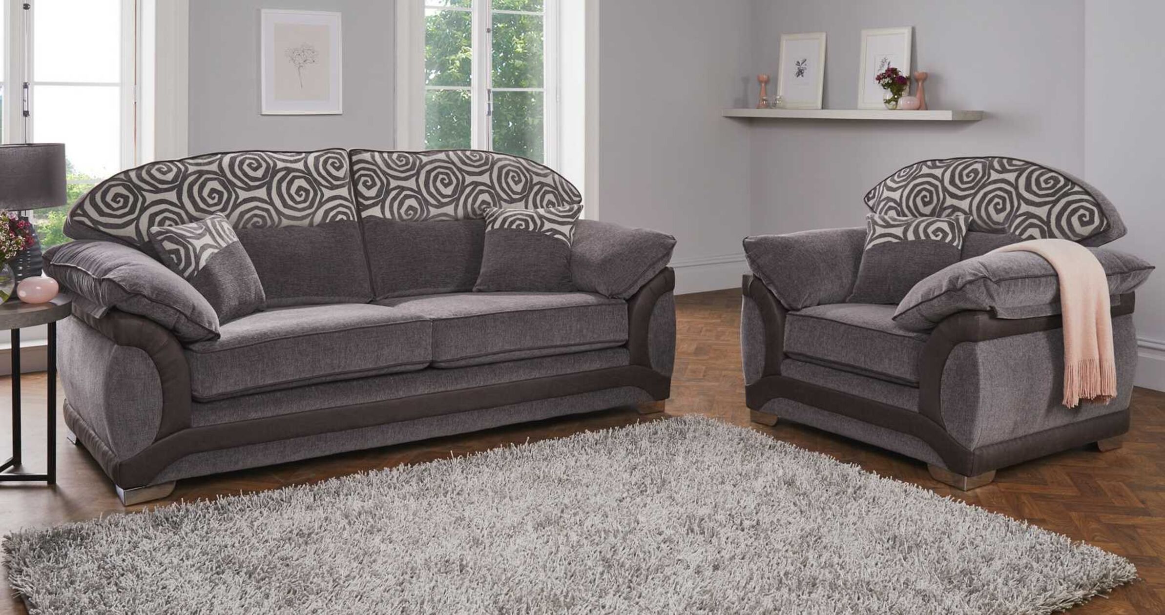 Margaret 3+1+1 Seater Fabric Sofa Suite In Orlando Grey Designer Sofas4u