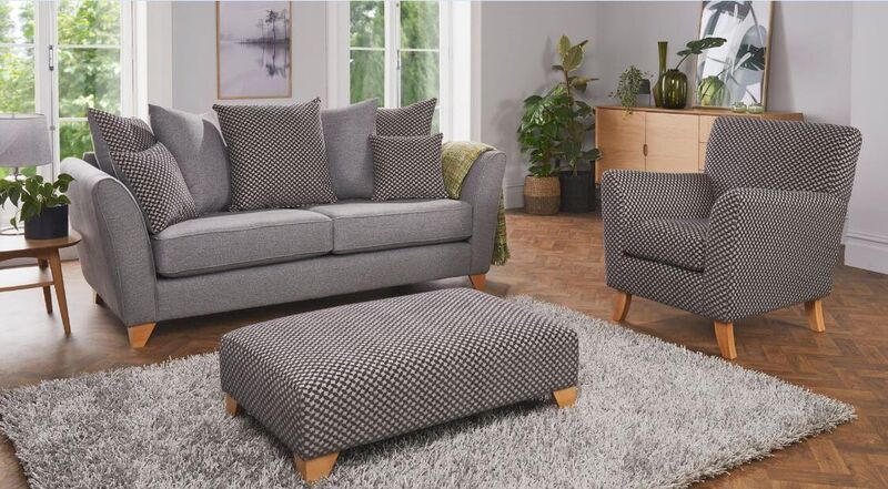 Product photograph of Mary 3 1 Footstool Fabric Sofa Suite In Tweed Grey from Designer Sofas 4U