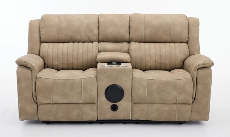 Milan 2 Seater Reclining Cinema Console & Speaker Sofa Bark Fabric