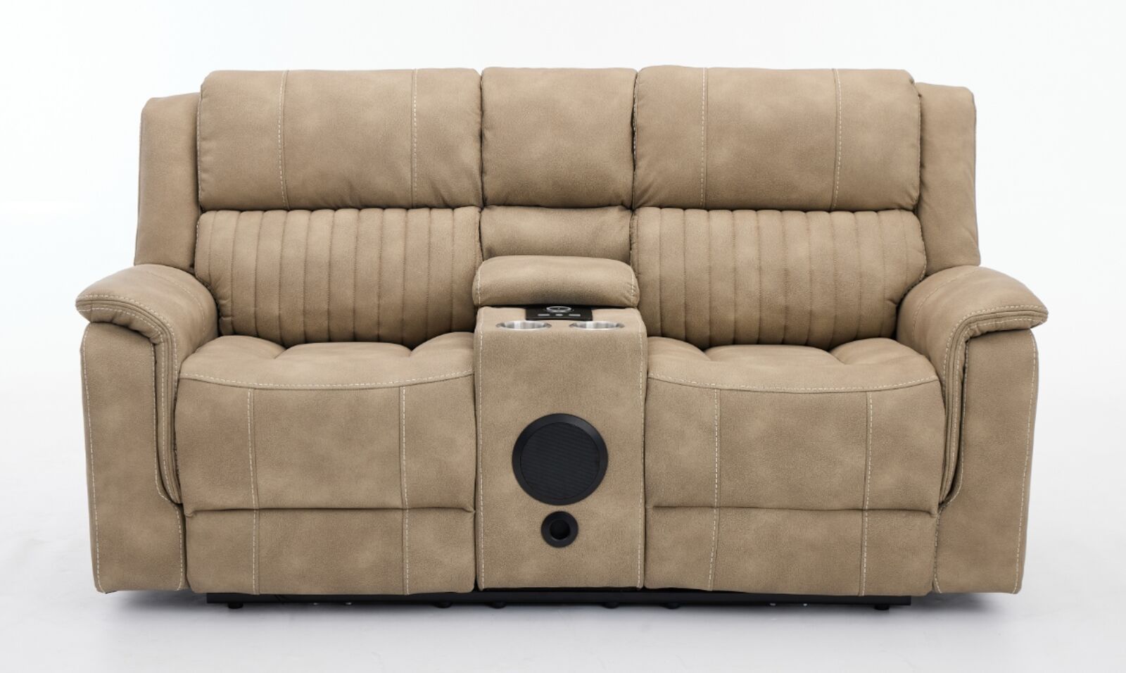 Milan 2 Seater Reclining Cinema Console & Speaker Sofa Bark Fabric