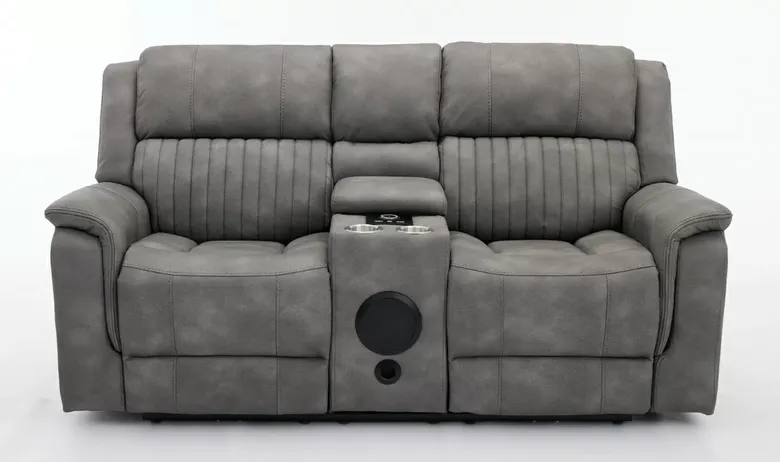 Milan 2 Seater Reclining Cinema Console & Speaker Sofa Grey Fabric