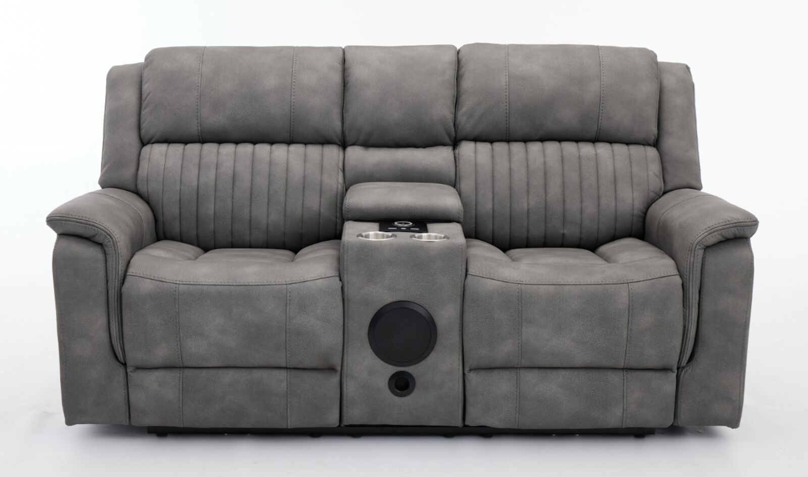 Milan 2 Seater Reclining Cinema Console & Speaker Sofa Grey Fabric