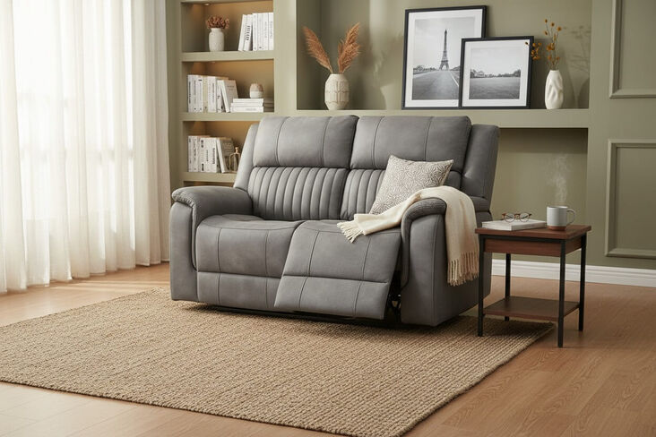 Milan 2 Seater Reclining Sofa Grey Fabric
