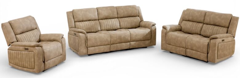 Milan 3+2+1 Seater Reclining Cinema Console Sofa Suite Bark Fabric