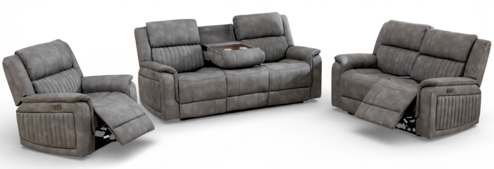 Milan 3+2+1 Seater Reclining Cinema Console Sofa Suite Grey Fabric