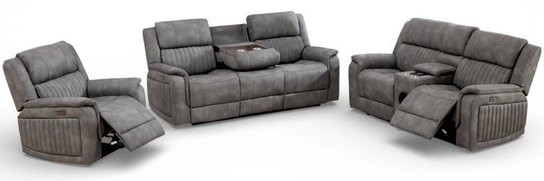 Milan 3+2+1 Seater Reclining Cinema Console Speaker Sofa Suite Grey Fabric