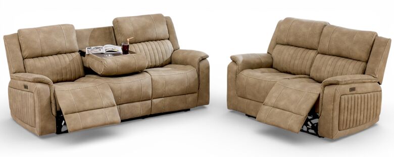 Milan 3+2 Seater Reclining Cinema Console Sofa Suite Bark Fabric