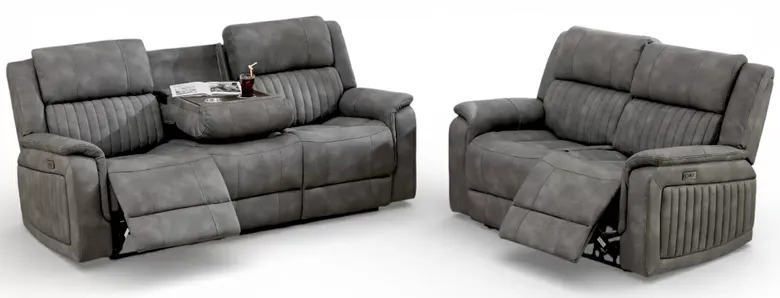 Milan 3+2 Seater Reclining Cinema Console Sofa Suite Grey Fabric