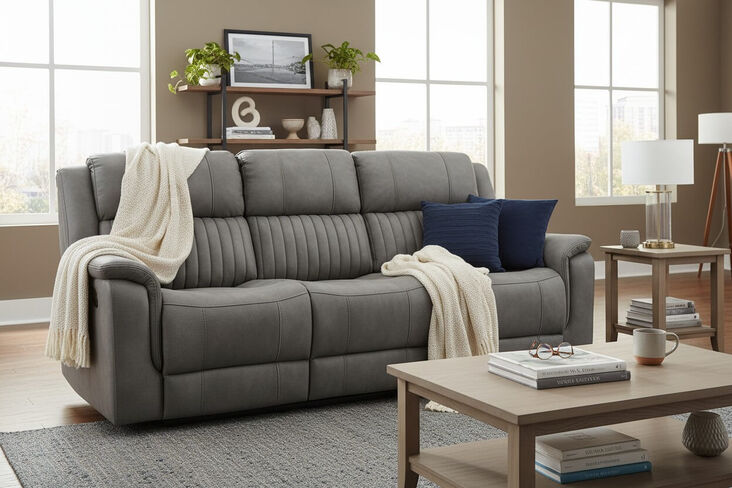 Milan 3 Seater Reclining Cinema Console Sofa Grey Fabric
