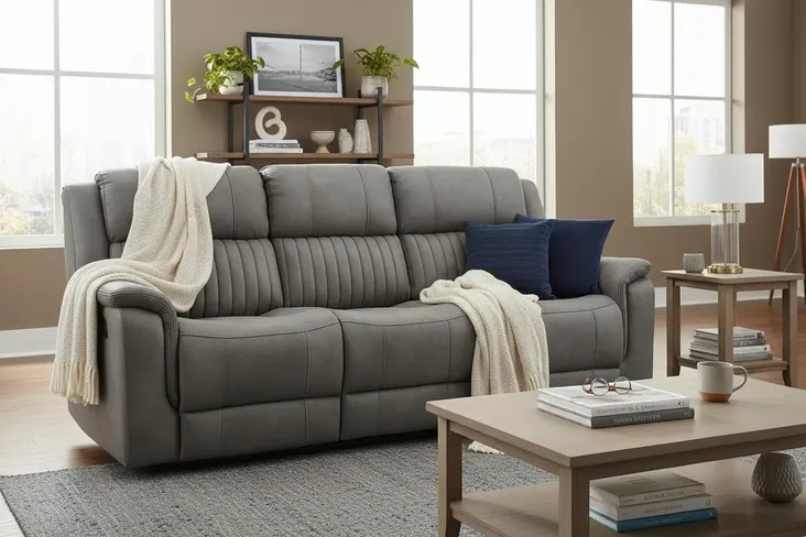 Milan 3 Seater Reclining Cinema Console Sofa Grey Fabric