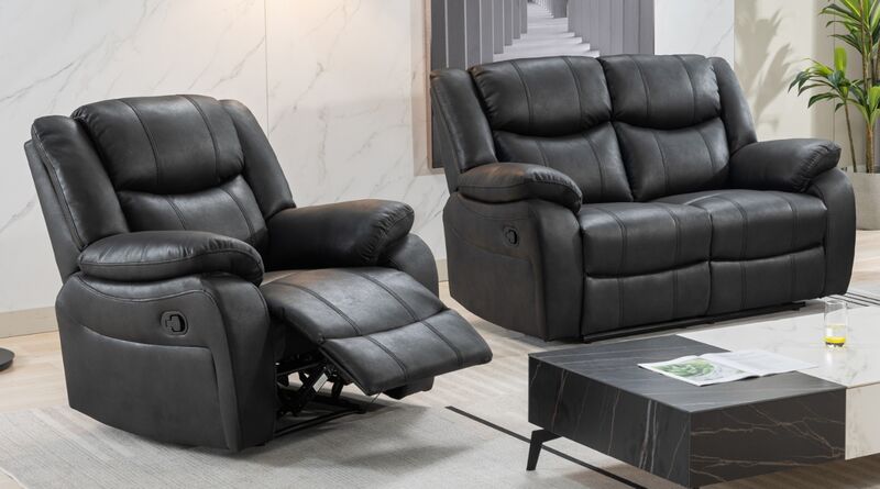 Product photograph of Monte 2 1 Seater Reclining Cinema Console Sofa Suite Black Fabric from Designer Sofas 4U