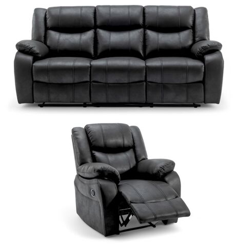Monte 3+1 Seater Reclining Cinema Console Sofa Suite Black Fabric