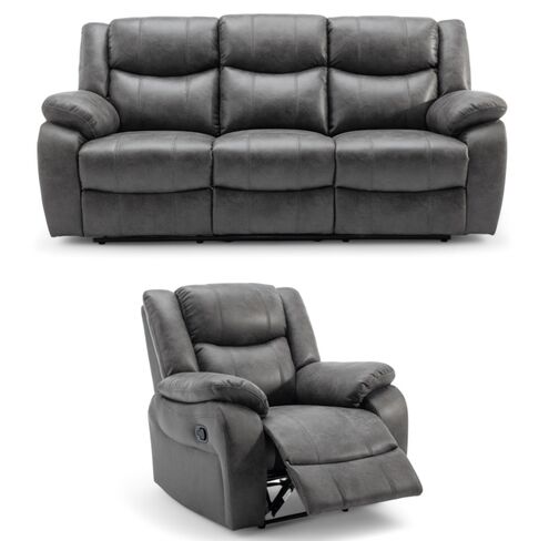 Monte 3+1 Seater Reclining Cinema Console Sofa Suite Grey Fabric