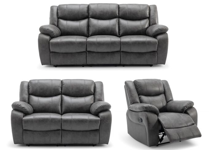 Monte 3+2+1 Seater Reclining Cinema Console Sofa Suite Grey Fabric