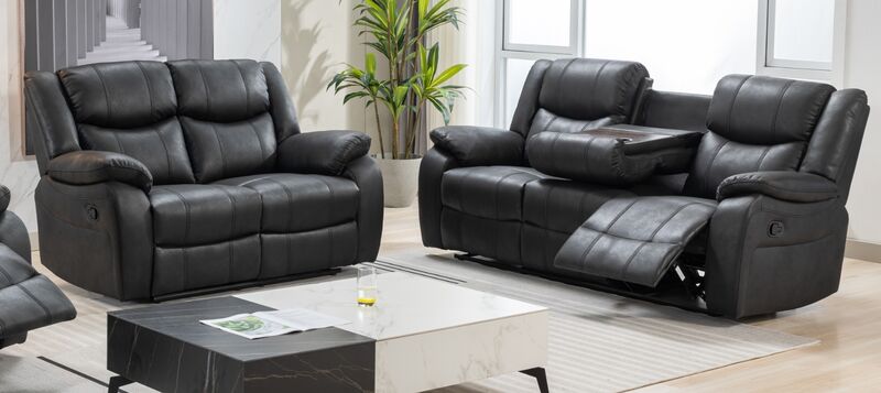 Product photograph of Monte 3 2 Seater Reclining Cinema Console Sofa Suite Black Fabric from Designer Sofas 4U