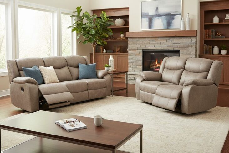 Monte 3+2 Seater Reclining Cinema Console Sofa Suite Mink Fabric