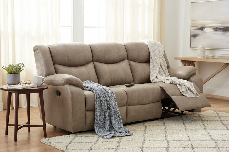 Monte 3 Seater Reclining Cinema Console Sofa Mink Fabric