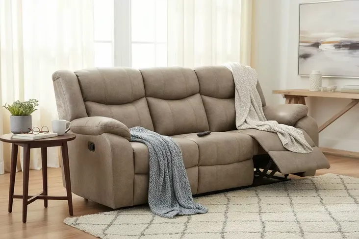 Monte 3 Seater Reclining Cinema Console Sofa Mink Fabric