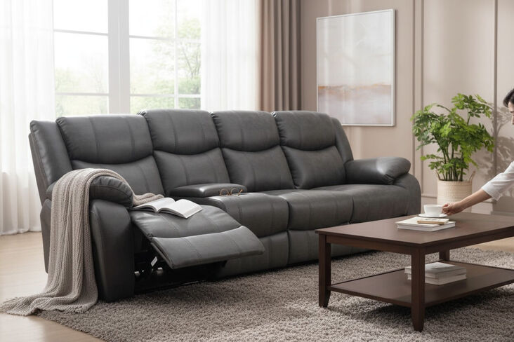 Monte 4 Seater Reclining Cinema Sofa Grey Fabric