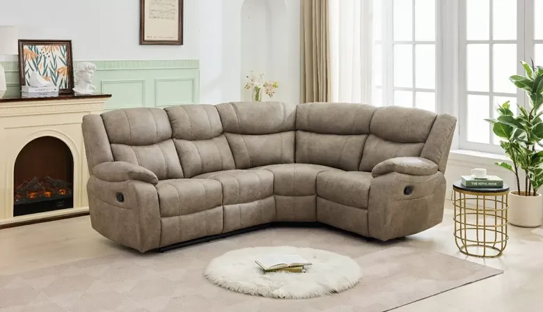 Monte Recliner Cinema Corner Sofa Suite Mink Fabric 2+C+1