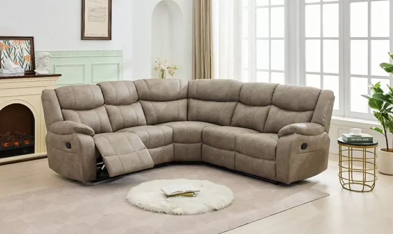 Monte Recliner Cinema Corner Sofa Suite Mink Fabric 2+C+2