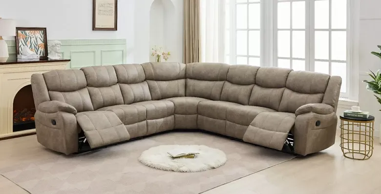 Monte Recliner Cinema Corner Sofa Suite Mink Fabric 3+C+3