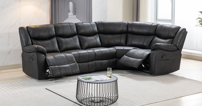Monte Recliner Cinema Corner Sofa Suite Black Fabric 3+C+1