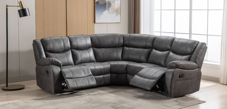 Monte Recliner Cinema Corner Sofa Suite Grey Fabric 2+C+2