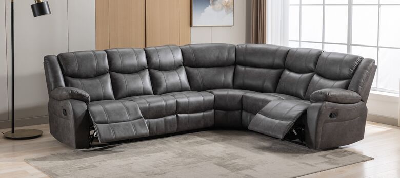 Monte Recliner Cinema Corner Sofa Suite Grey Fabric 3+C+2