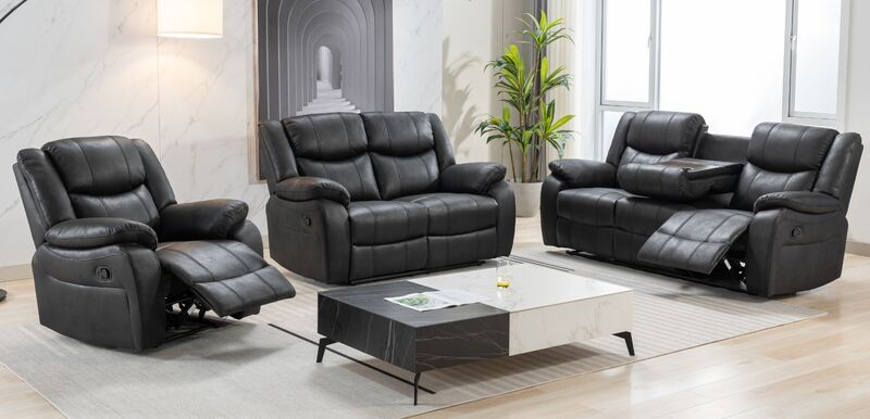 Product photograph of Monte 3 2 1 Seater Reclining Cinema Console Sofa Suite Black Fabric from Designer Sofas 4U