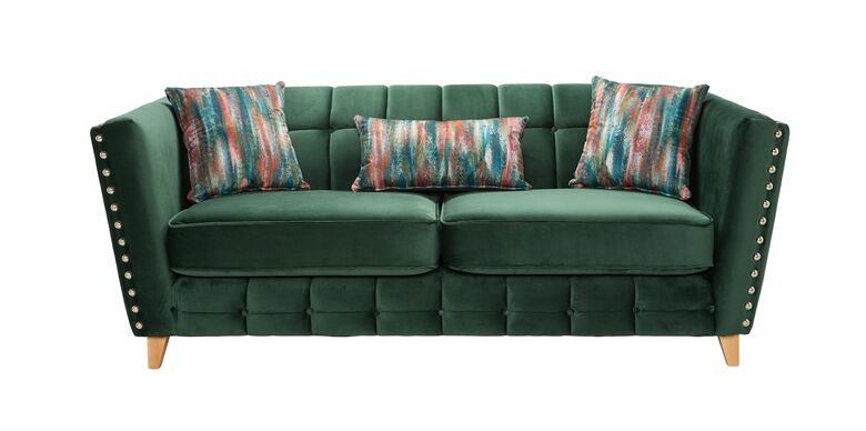 Norway 3 Seater Fabric Sofa Settee In Plush Emerald Green