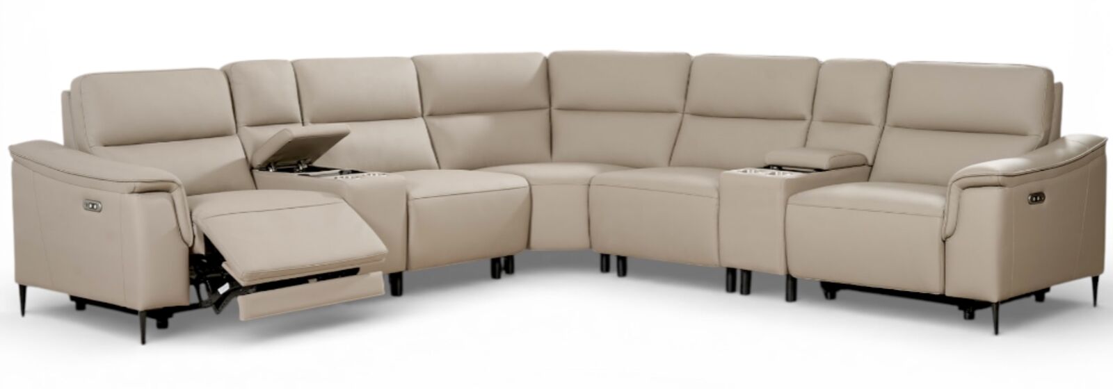 Porto Corner Cinema 2+C+2 Console Reclining Sofa Truffle Leather
