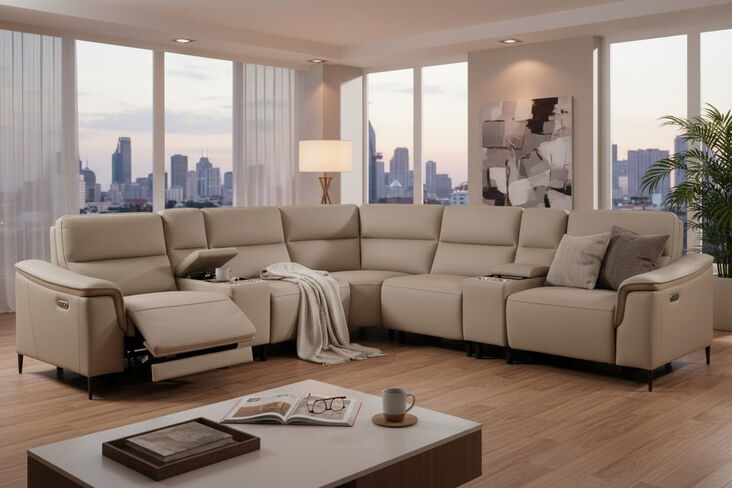 Porto Corner Cinema 2+C+2 Console Reclining Sofa Truffle Leather