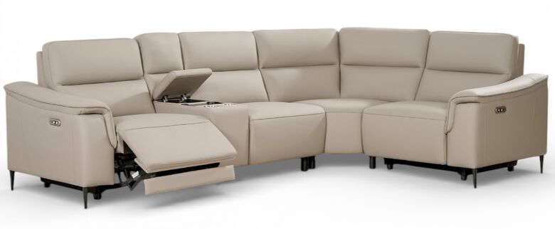 Porto Corner Cinema Console Reclining Sofa Truffle Leather 2+C+1