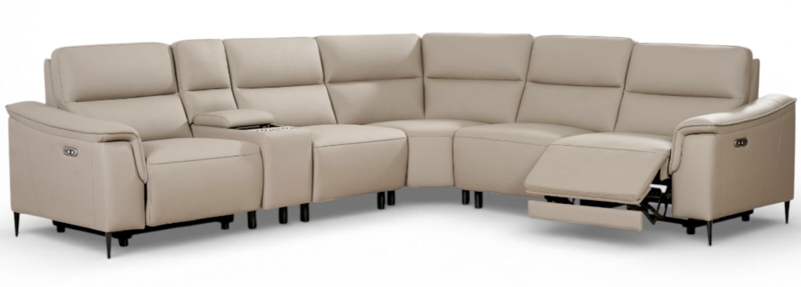 Porto Corner Cinema Console Reclining Sofa Truffle Leather 2+C+2