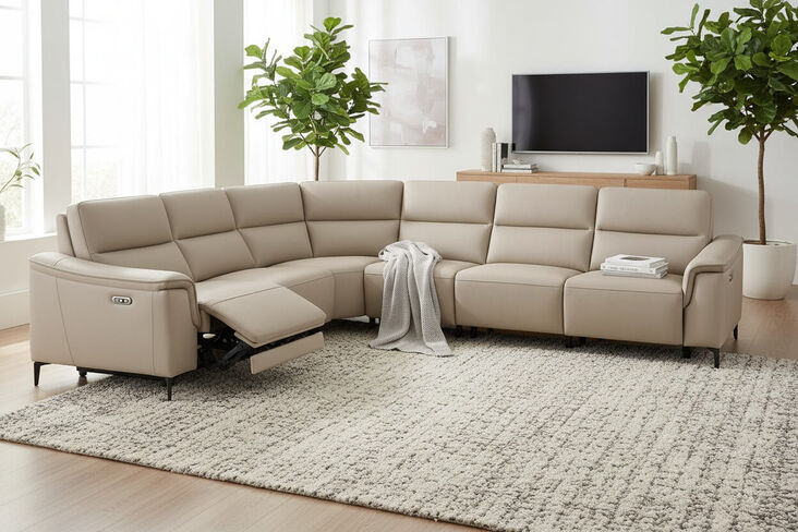 Porto Corner Reclining Sofa Truffle Leather 3+C+2