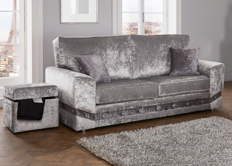 Product photograph of Sophie Diamante Crystal 3 Seater Fabric Sofa Settee Shimmer Silver from Designer Sofas 4U