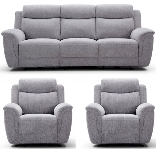 Vicky 3+1+1 Seater Reclining Sofa Suite Silver Grey Fabric
